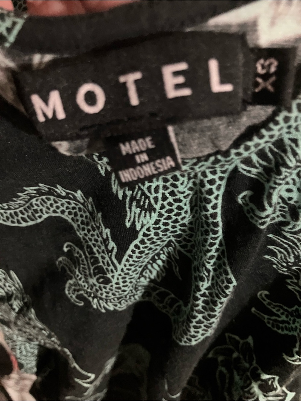 Motel Rocks Black Shirt with Mint Dragon Print